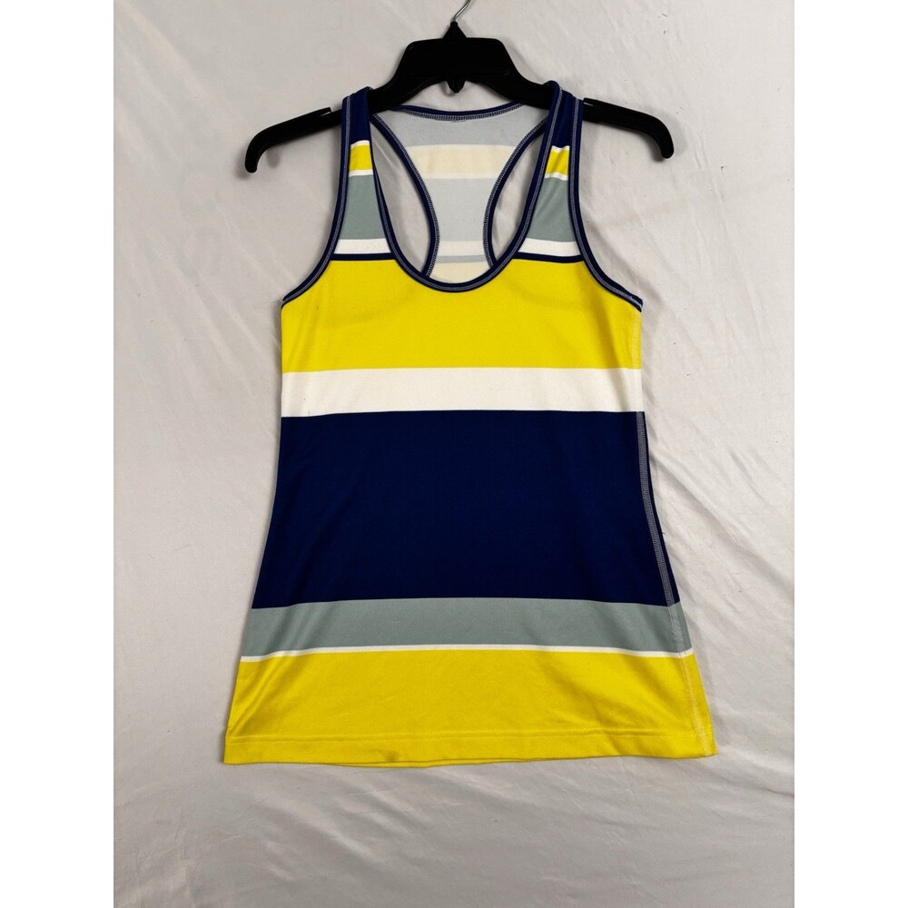 Womens Striped Racerback Athletic Tank Top Blue Yellow Workout Running Medium
